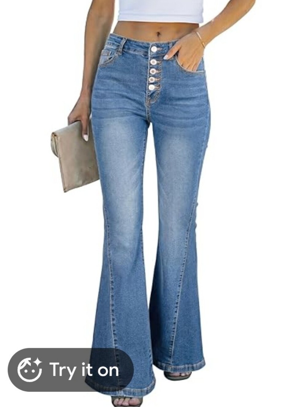 Kunmi Women's Blue Denim Flare Button up High Rise Jeans Sz 12